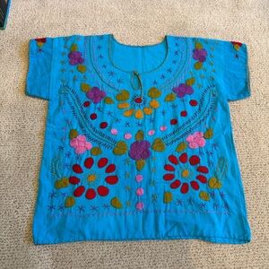 Vibrant Blue Embroidered Women's Top